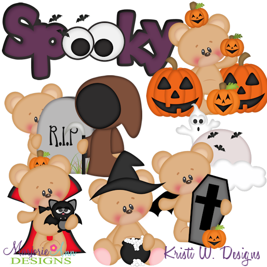 Marshmallow Bear Happy Haunting SVG Cutting Files + Clipart - Click Image to Close